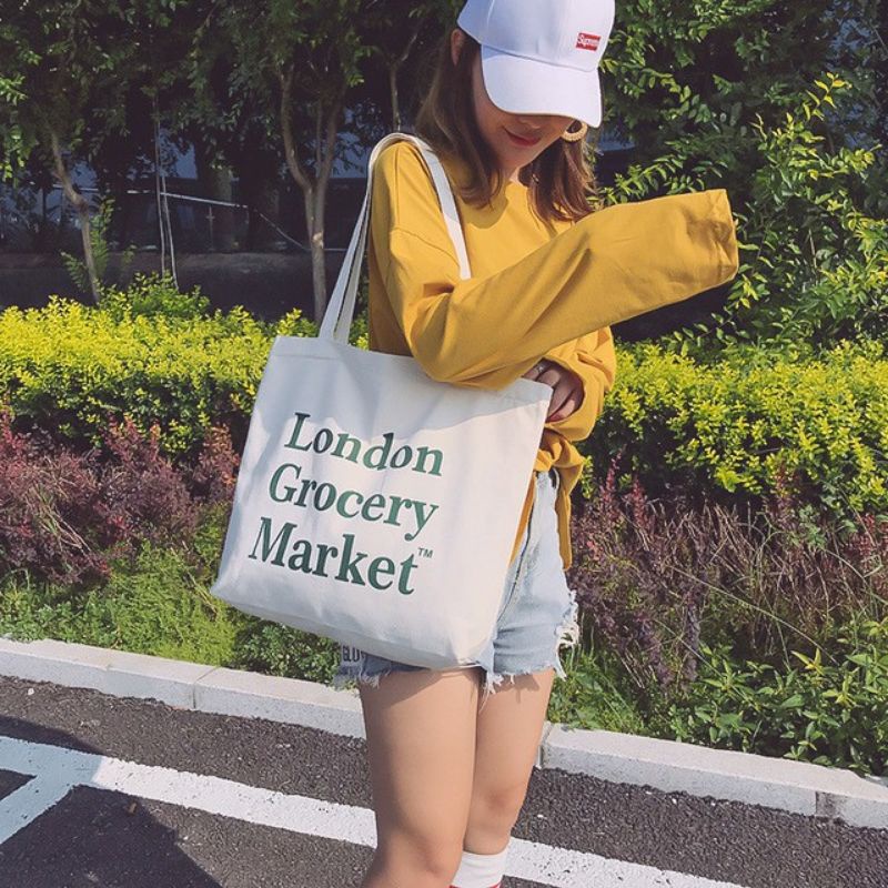 Túi tote vải mộc Tiệm nhà Pony form ngang dây kéo in hình TOAST BREAD LARGE (nhiều mẫu)