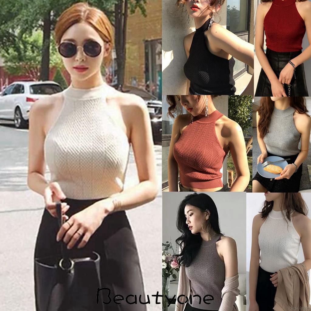 🌟Women Korean Style Halter Sleeveless Knitted Tank Top