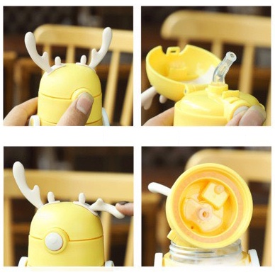 Bình Đựng Nước Happy Dễ Thương Có Vạch Báo Giờ Uống Nước bé đi học