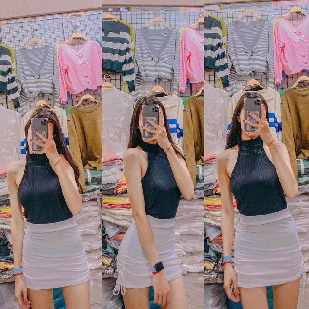 thun gân- chân váy rút 2 bên sườn k lót