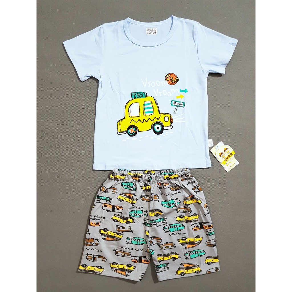 Bộ áo thun cotton mát mẻ in xe hơi boy siêu cute