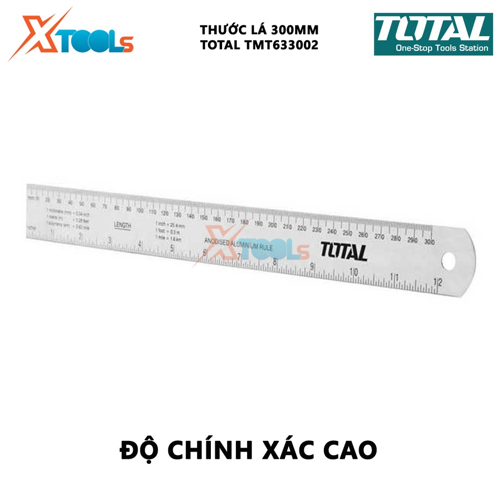 Thước đo TOTAL TMT633002 | thước lá Chiều dài 30cm, Chiều rộng 3cm, Chất liệu nhôm anodized, Tỷ lệ chính xác 0,7mm / m [
