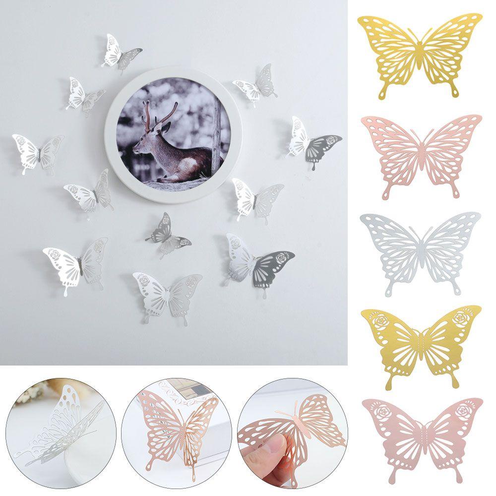 Set 12 Miếng Dán Tường Hình Bướm 3D Bằng Kim Loại Độc Đáo