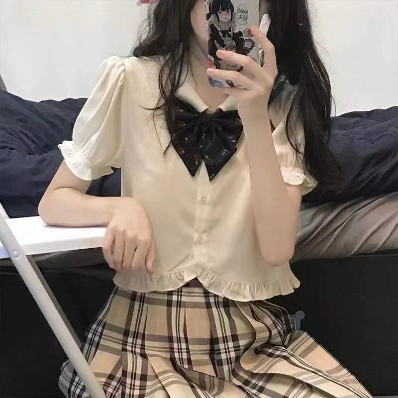 Áo jk nữ tay phồng áo sơ mi trắng ngắn tay JL-TX-399