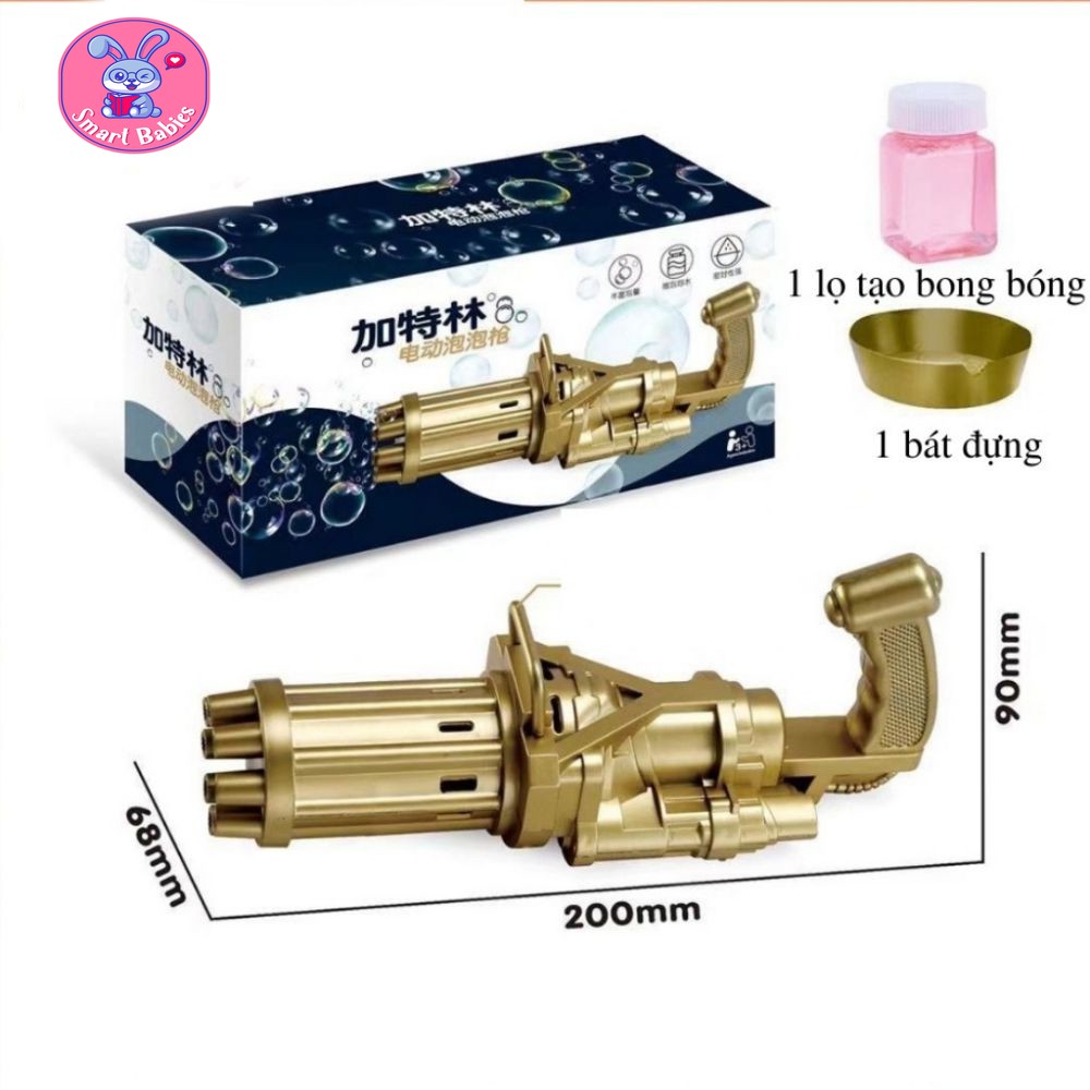 Súng bắn bong bóng xà phòng 8 nòng siêu mạnh, Súng máy thổi bong bóng đồ chơi cho bé