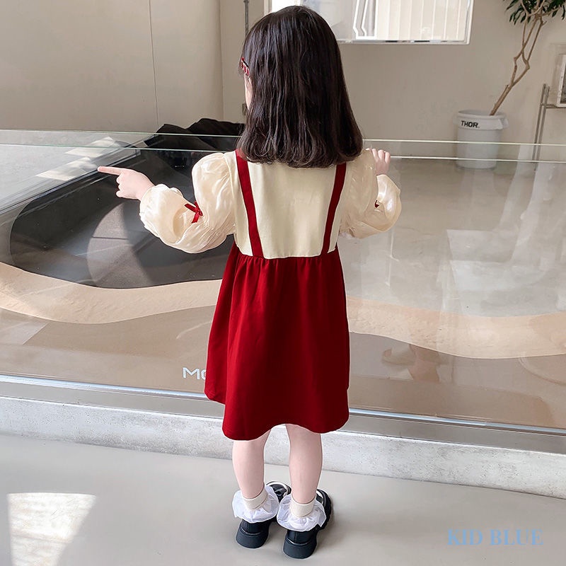 Đầm Công Chúa Giả Hai Lớp Phối Ren Thắt Nơ Xinh Xắn Dành Cho Bé Gái