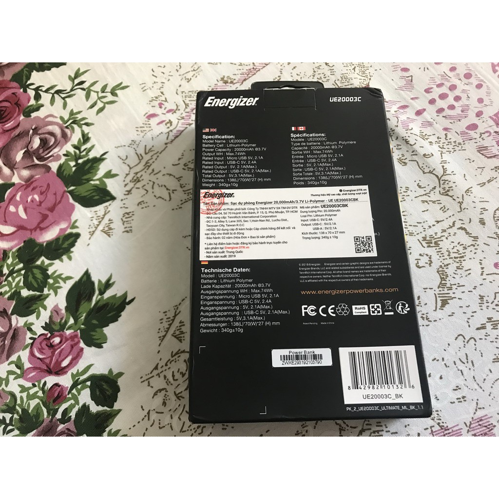 Pin Sạc Dự Phòng Energizer UE20003 dung lượng 20000mah.