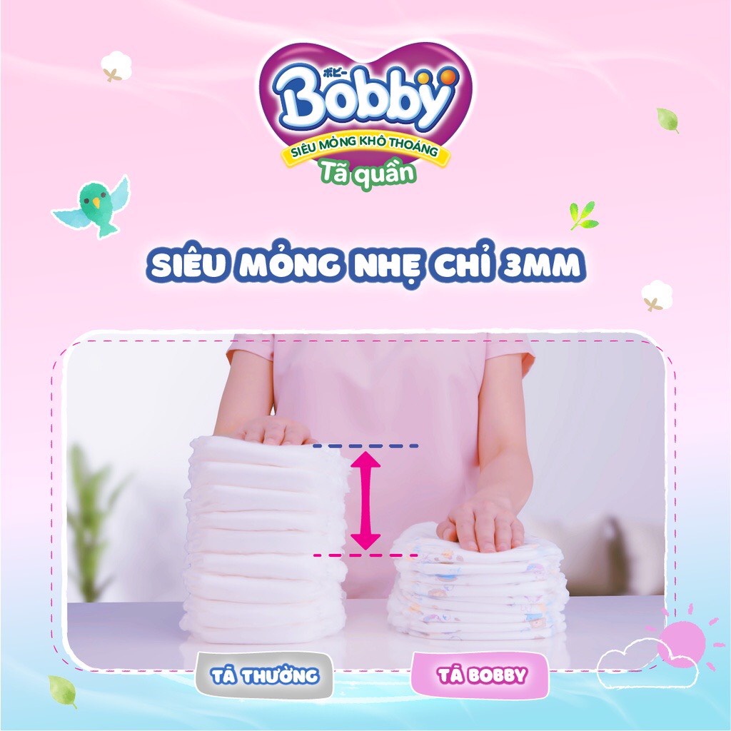 ( mẫu mới ) Bỉm Bobby quần dán size M76,L68,XL62,XXL56 lưng thun thấm mồ hôi.