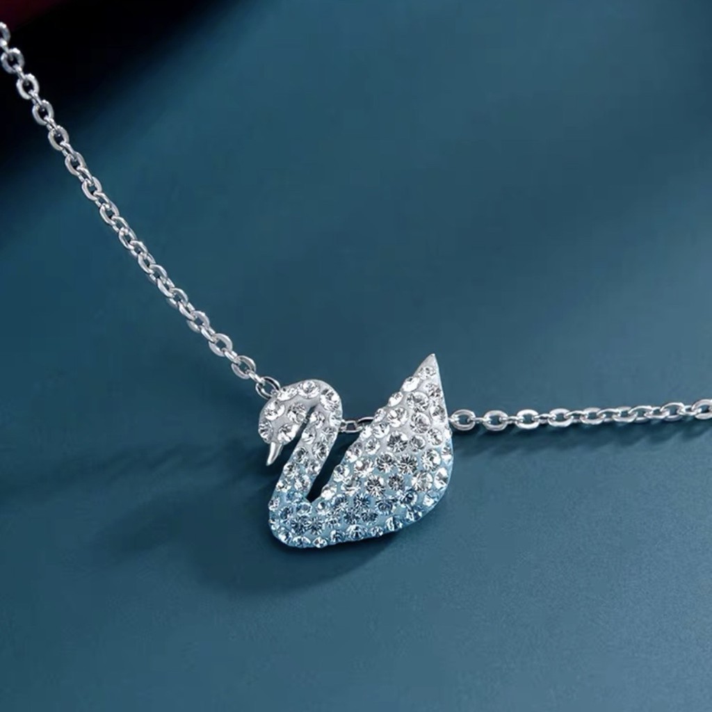 [CHÍNH HÃNG] SET Vòng cổ, Bông tai Swarovski Iconic Swan Pendant Necklace_Đá xanh