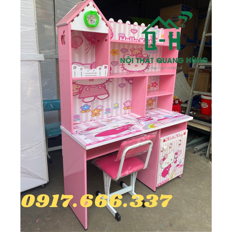 BÀN HỌC SINH NHỰA ĐÀI LOAN IN 3D KITTY DÀNH CHO BÉ GÁI 1M2X1M73X45CM