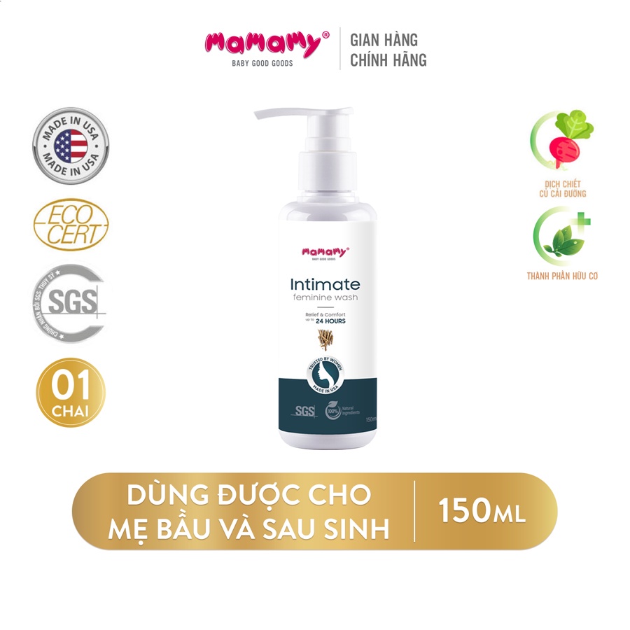 Dung dịch vệ sinh phụ nữ thành phần hữu cơ Mamamy cân bằng pH và duy trì độ ẩm tự nhiên 150ml