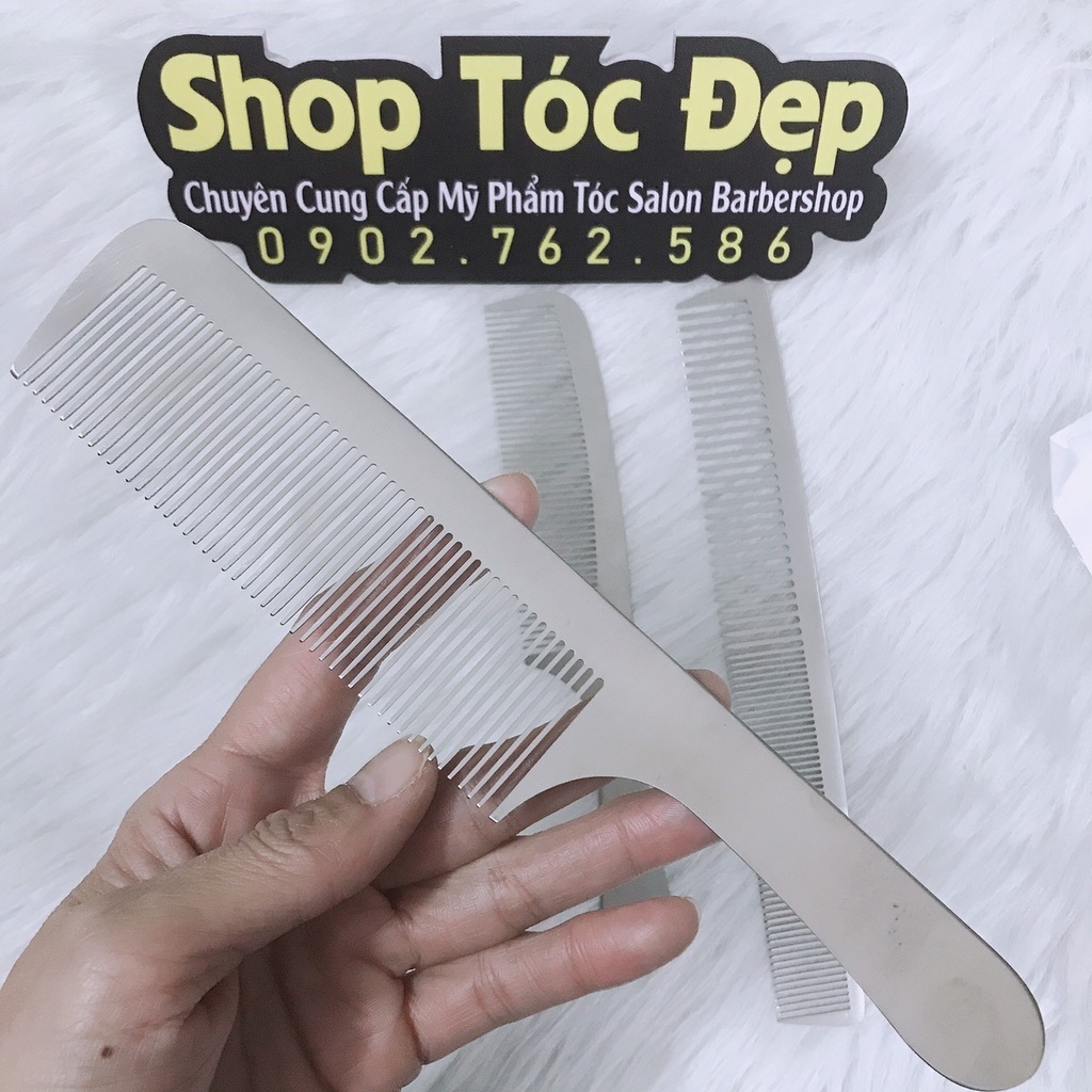 Lược Thép Cắt Tóc Nam Nữ chuẩn Barber, Lược Cắt Tóc Inox Bằng Thép Không Chải Cực Bám Tóc