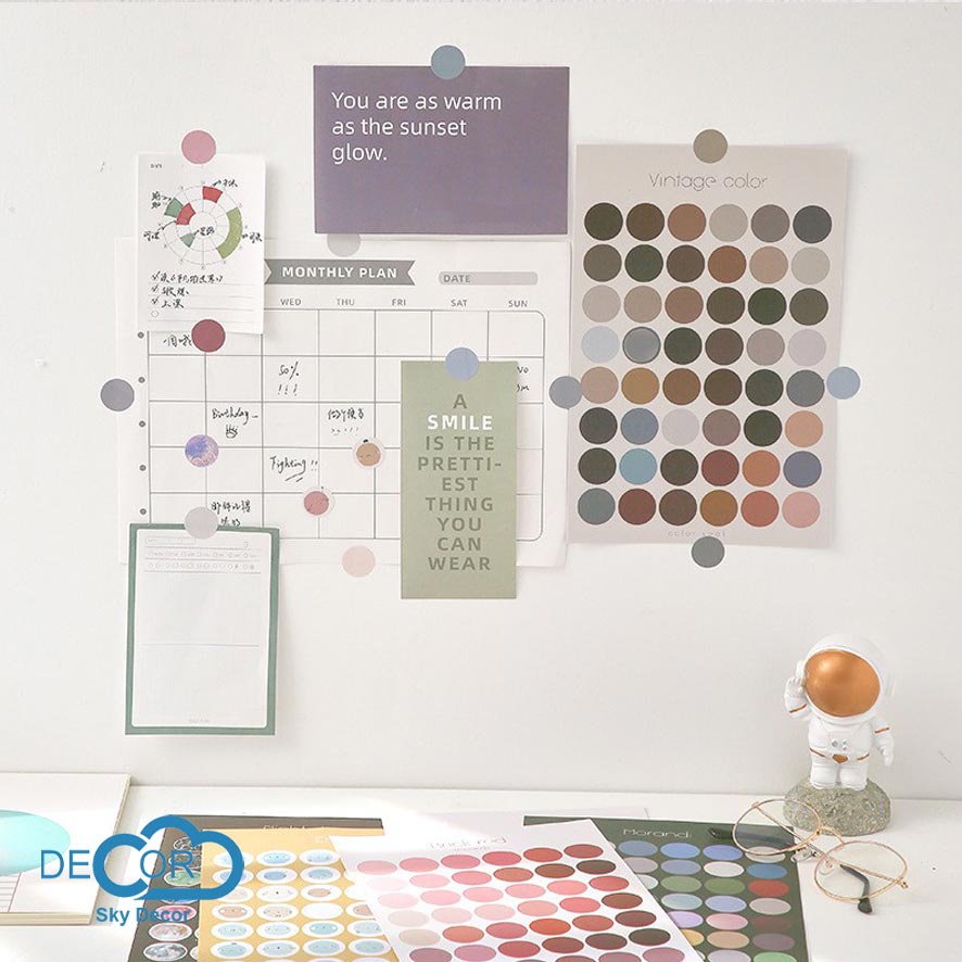 Sticker tròn Sky Decor nhiều màu sắc, phong cách Morandi - Dán bìa tạp chí, trang trí nhà cửa