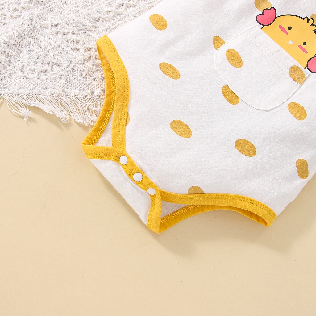 Áo liền quần BCBL ngắn tay in hình gà nhjỏ dễ thương kèm băng đô cho bé