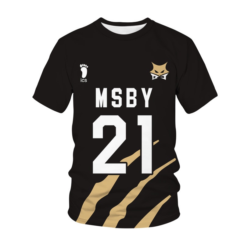 Áo Thun Thể Thao Tay Ngắn Màu Đen In Hình Anime Haikyuu MSBY Jackals Jersey Karasuno Shoyo Sakusa HINATA BOKUTO S-5XL