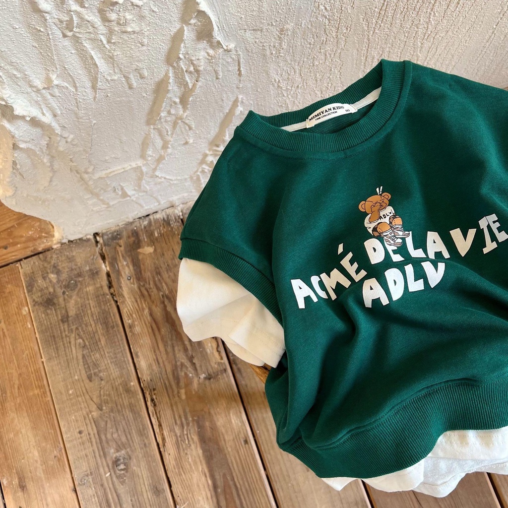 [Hàng Sẵn Sàng!!]Hàng Mới Về Áo Thun Tay Ngắn Giả Hai Lớp Họa Tiết Kẻ Sọc Thời Trang Mùa Hè Cho Bé Trai