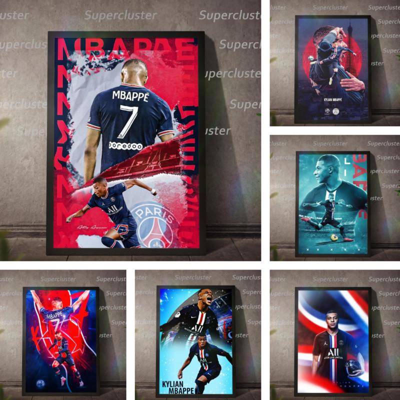 Tranh Vải Bạt Treo Tường In Hình Cầu Thủ Bóng Đá Mbappe