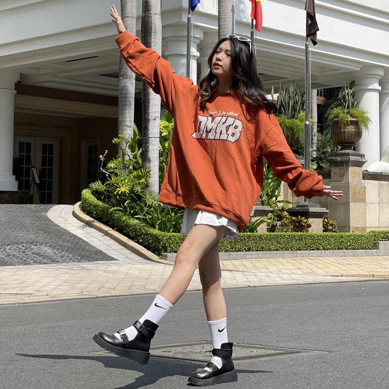 Áo Sweater Nỉ Bông DMKB Cam Cháy Unisex Nam Nữ (Ảnh Thật/Có Sẵn) | BigBuy360 - bigbuy360.vn