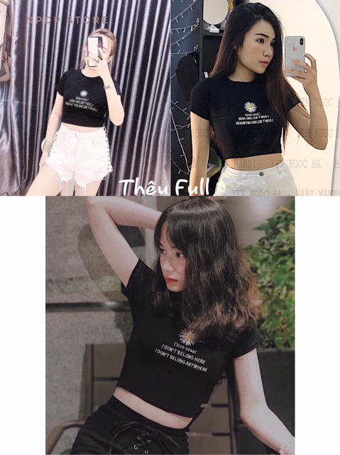 Áo Croptop thêu bông cúc siêu xinh - CÓ VIDEO ẢNH THẬT | BigBuy360 - bigbuy360.vn