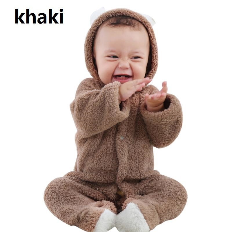 Áo liền quần chất liệu cotton có nón phối tay dài thiết kế hình động vật đáng yêu cho bé