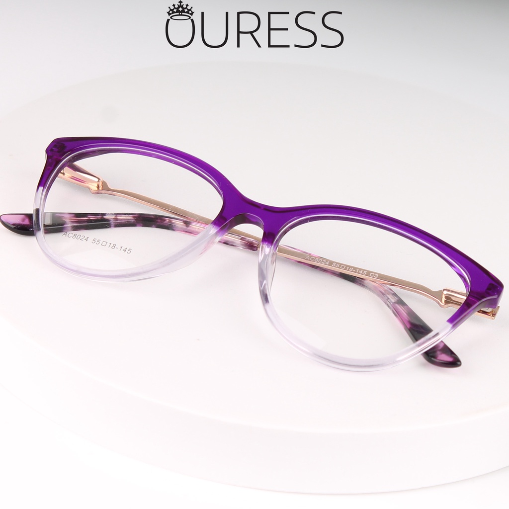 Gọng kính unisex nhựa Acetate cao cấp, dáng mắt mèo thời trang OURESS AC8024