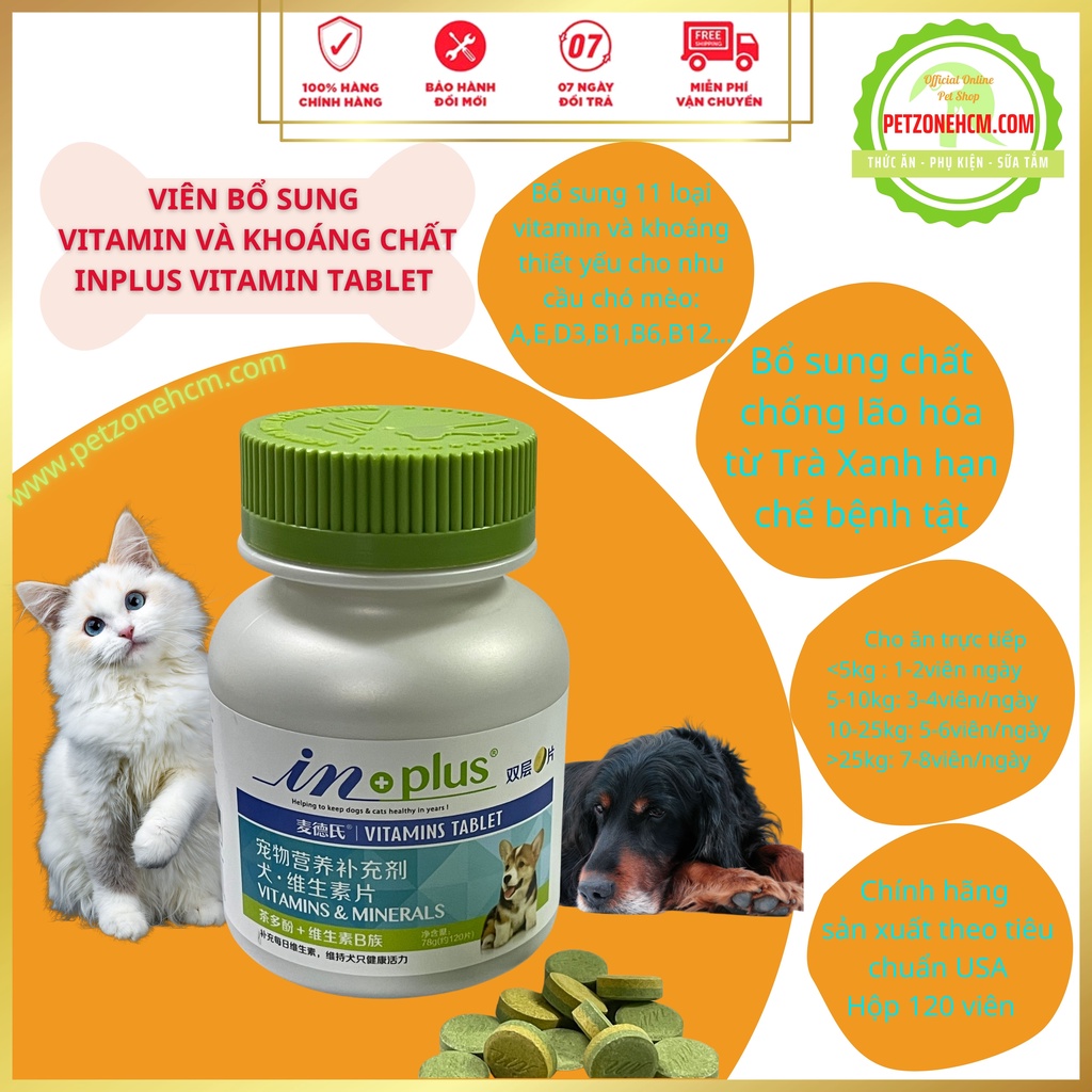 Bổ sung vitamin và khoáng cho chó hộp 120 viên  FREESHIPInPlus Vitamin &amp; Minerals bổ sung 11 loại vitamin khoáng chất