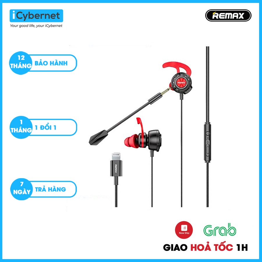 Tai nghe có dây nhét tai lightning gaming có mic chuyên chơi game pubg chính hãng Remax RM750 ICYBERNET