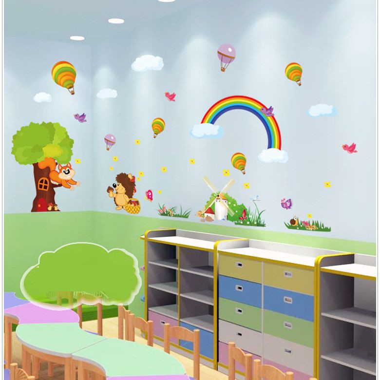 Decal dán tường Vườn thú gia đình sóc - PVC vinyl