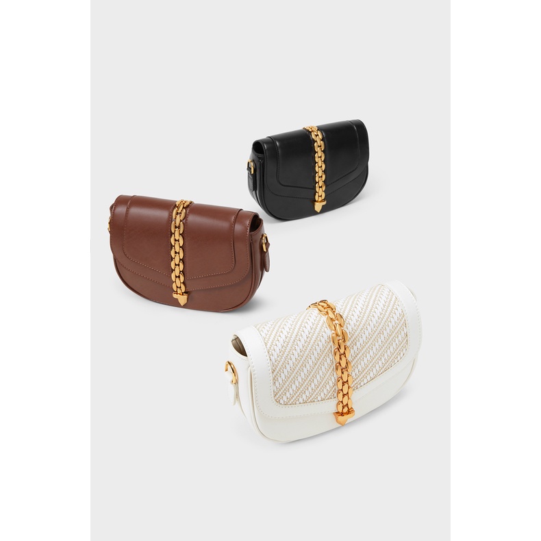 Charles and KEITH CK2-80671377 Túi Đeo Chéo Hình Yên Ngựa Socola Bằng Kim Loại Cho