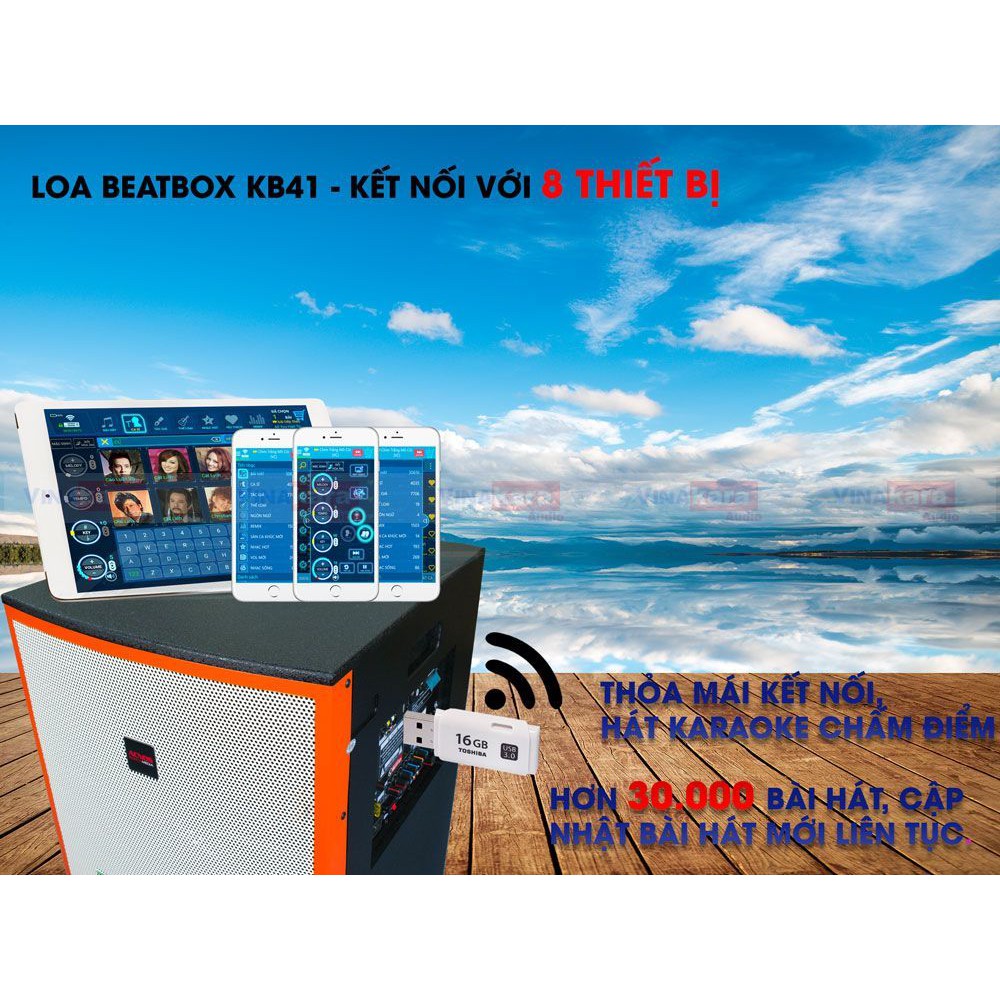 Loa kéo Acnos Karaoke Di Động Beatbox KB41, gỗ 4 tấc, 2 Micro UHF, hát hay