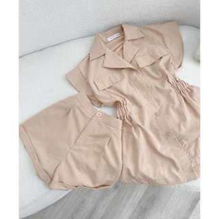SET ÁO NUDE CỔ VEST CHIẾT EO + SHORT