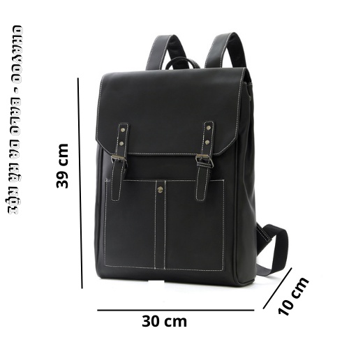 Balo Da nam nữ màu đen OHAYOO phong cách Hàn Quốc, đựng vừa laptop 15,6 inch