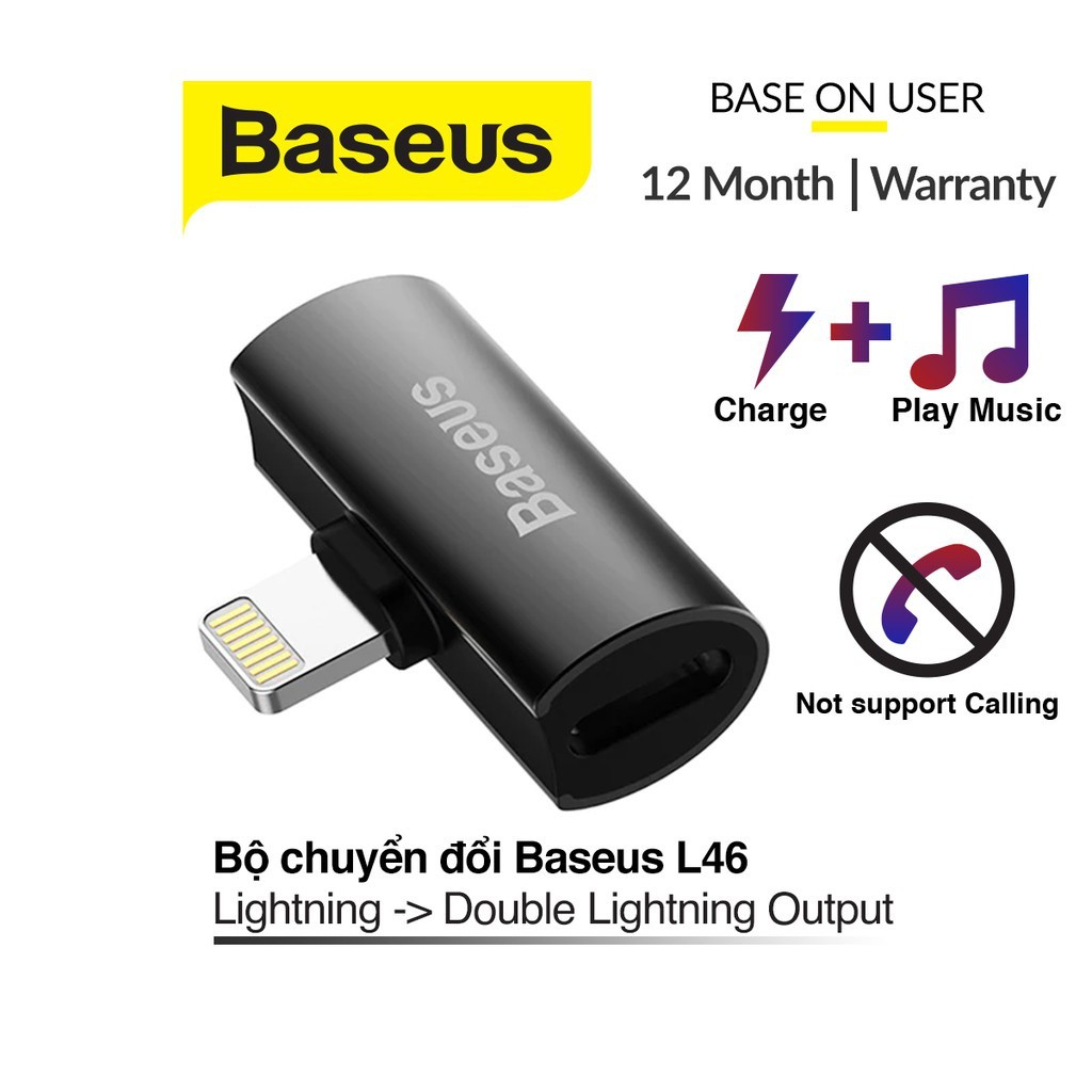 Jack chuyển Baseus L46 cổng sang 2 nhôm nguyên khối cao cấp vừa nghe nhạc vừa sạc pin cùng lúc