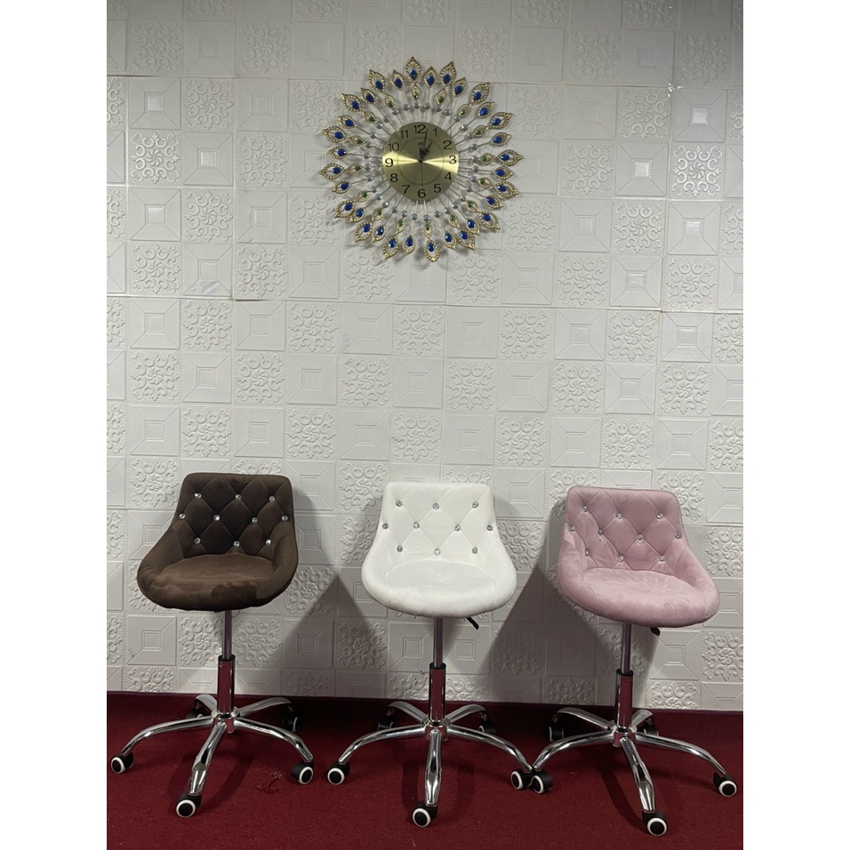 Ghế xoay học tập, làm việc, makeup, nail, spa vải nhung đính đá