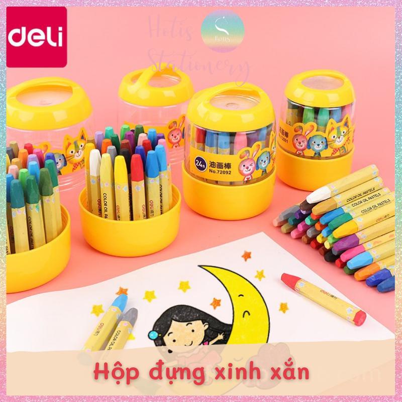 [HOTIS] Bút sáp dầu Deli chuẩn màu, an toàn cho bé - Hộp 12/ 18/ 24/ 36 màu