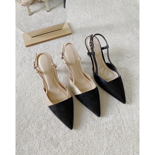 Giày slingback Malena liên sườn mũi vá vải