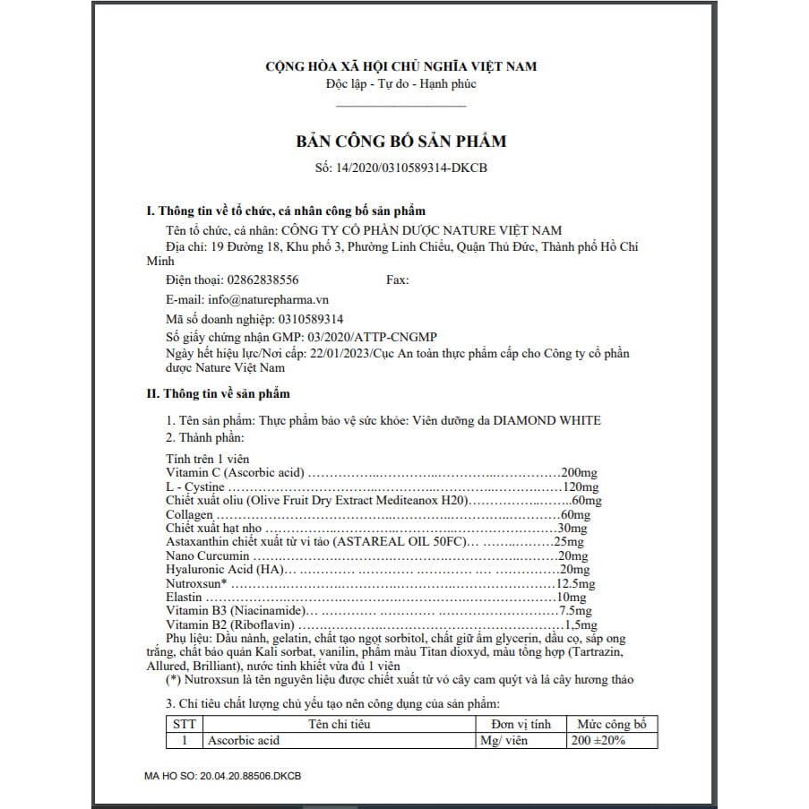 MUA 3 TẶNG 1 - Viên uống trắng da Beauty Diamond White