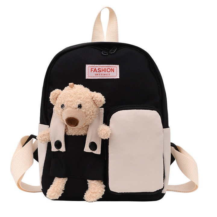 Balo cho bé đi học mầm non vải dù mềm, chống thấm nước kèm gấu size 24cm BALO-559