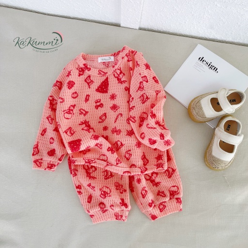Set quần áo dài tay vai rơi cổ viền (KM22-1ST241) Kakummi