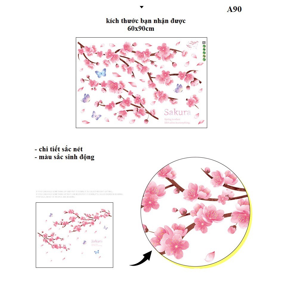 Decal dán tường Hoa đào A90 - Decal dán tường Hàn Quốc