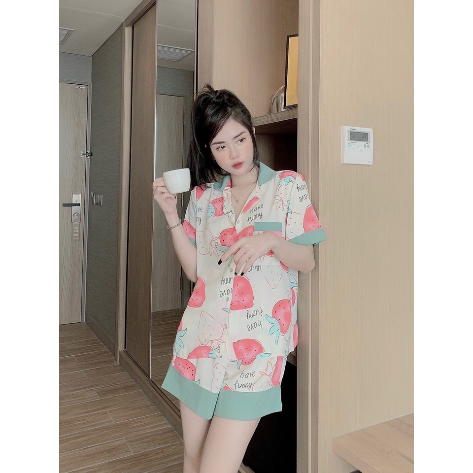 Đồ bộ Pijama cổ sen cộc đùi, Bộ đồ ngủ nữ mặc nhà chất kate lụa thoáng mát thấm hút mồ hô,