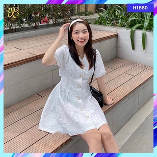 Váy/ đầm nữ babydoll hở eo lưng chiết eo dáng xòe tay bồng - H1BBD - Bingxin