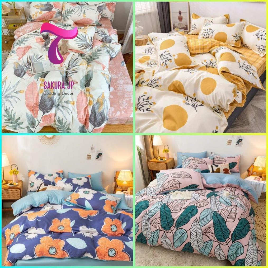 Bộ chăn ga gối cotton poly MD.Decor - Bedding 5 món  họa tiết may bo chun nhiều kích thước nệm M4,M6,M8
