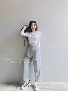 Áo croptop cột dây eo tay dài B2z7u