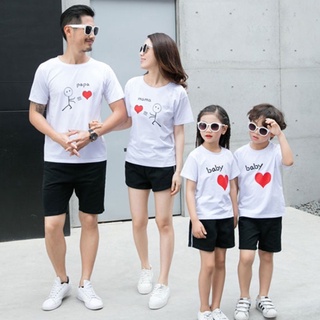 Áo Thun Gia Đình Màu Trắng In PaPa MaMa Baby Hình Trái Tim MYROSE169