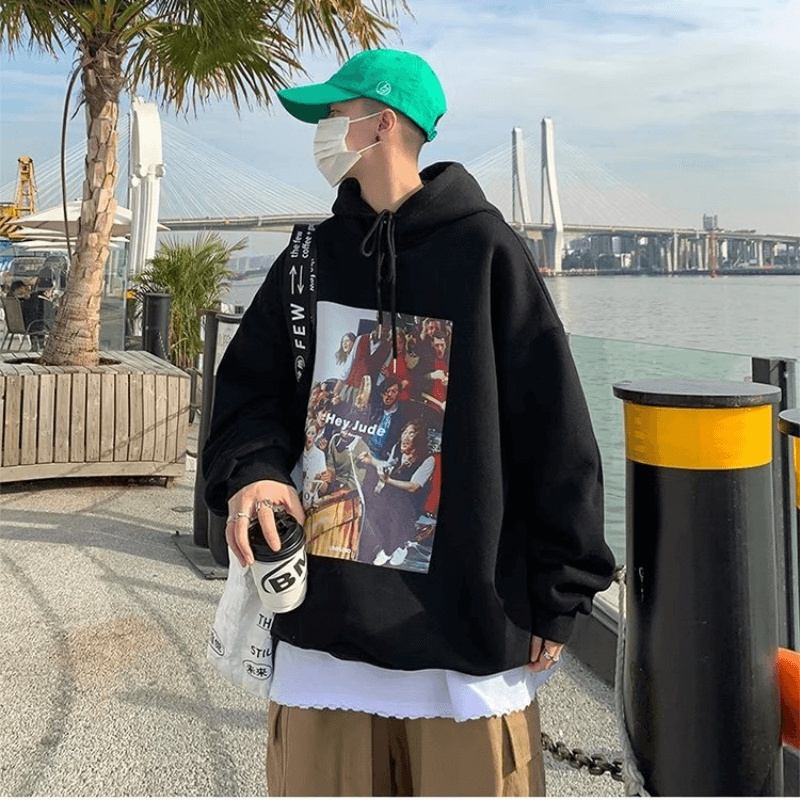 Áo hoodie Dáng Rộng Có In Chữ Thời Trang Phong Cách Hàn Quốc Cho Nam
