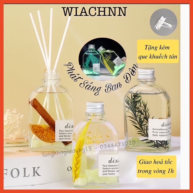 Tinh Dầu Thơm Phòng Phát Sáng Ban Đêm WIACHNN 100ml tặng kèm Que Gỗ Tự Khuếch Tán Hương Khử Mùi Không Khí