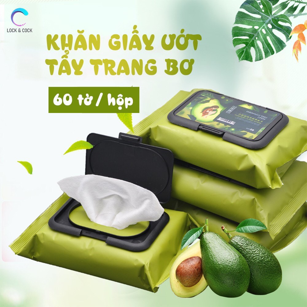 Khăn giấy ướt tẩy trang quả bơ 1 hộp 60 tờ