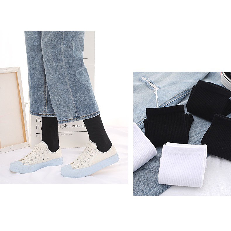 Tất cao cổ Bateno trơn đơn giản dày dặn phong cách unisex TN34