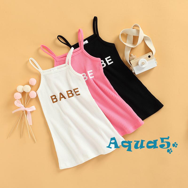 Đầm hai dây dáng chữ A in chữ thời trang mùa hè cho bé gái